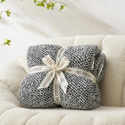 Snuggle Sac Heather Black Throw Blanket for Couch, Reversible Super Soft Micorfiber Blankets Dupes Warm Cozy Knit Fuzzy Plush Throws for Sofa, Bed, Heather Black, 50x60 inches - color: Heather Black, size: Throw(50"x60")