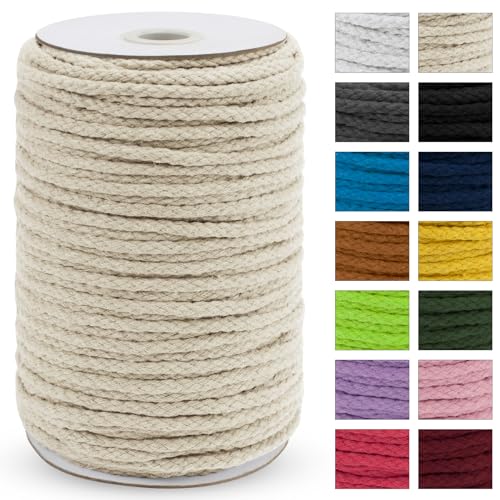 JeogYong Braided Macrame Cord 5mm x 295ft, Natural 8-Strand Braided Cotton Rope, Colored Drawstring Cord Craft Rope for Plant Hangers, Wall Hanging, Dream Catcher, Garden, DIY Projects - color: Natural