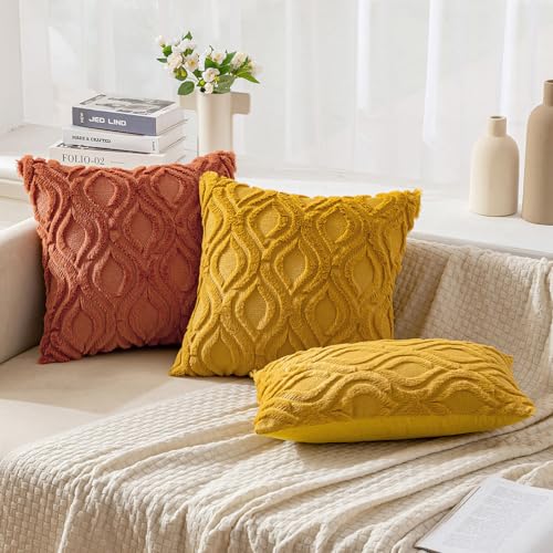 MIULEE Rust Fall Throw Pillow Covers 18x18 Inch, Soft Plush Faux Wool Solid Couch Pillows Set of 2, Decorative Farmhouse Boho Cushion Covers for Sofa Living Room Bed Home Decor - color: Rust, size: 18" x 18" (Pack of 2)