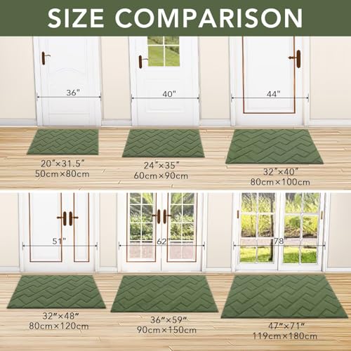 hicorfe Indoor Door Mat,20"x32" Non Slip Door Mat Indoor Entrance,TPR Backing Dirt Trapper Entryway Mat,Washable Floor Mats,Low-Profile Welcome Mat for Hallway,Entrance,Front Back Door(Green) - color: Green, size: 32" x 20" (Rectangular)