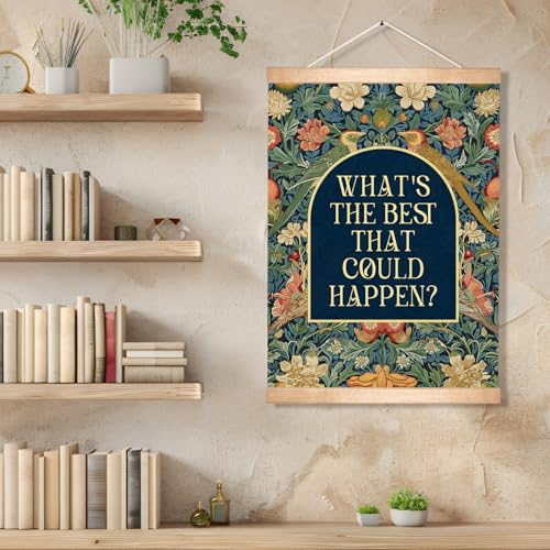 Vintage Floral Wall Art Decor- What’s the Best That Could Happen Retro William Morris Floral Canvas Poster, Positive Motivational Wall Hanging Decor for Home, Bedroom,Living Room 14x18.5Inch (Green) - color: Green