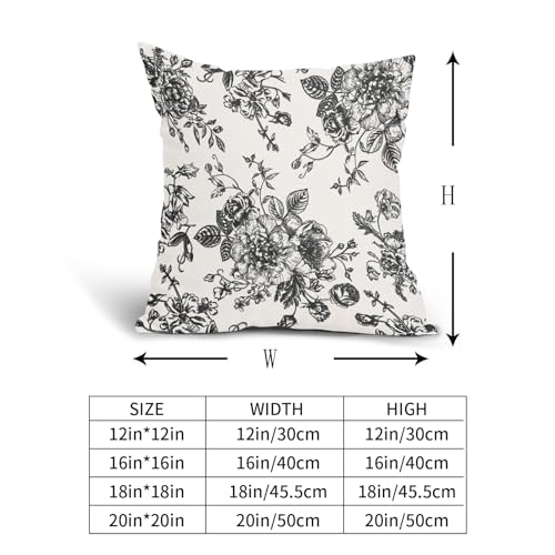 Black Floral Pillow Covers 18x18 Inch Vintage Flower Black White Decorative Throw Pillow Covers Set of 2 Farmhouse Pillowcases Cotton Linen Square Cushion Covers For Couch Bed Sofa Chair Car Decor - color: Black, size: 18" x 18" (Pack of 2)
