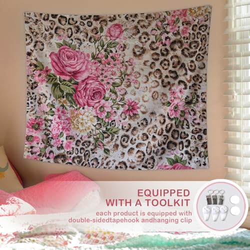 Lacama Leopard Tapestry, Dorm Decor Trendy Leopard Print Gifts for Women, Vintage Floral Cheetah Prints Blanket for Teen Girls Room Bedroom College Dorm Apartment, 50x61 Inches - color: leopard print-2-Floral