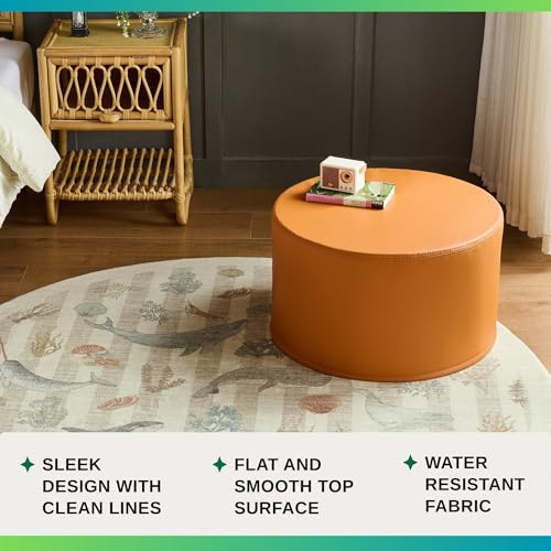 Large 22" Sturdy Sitting Pouf Ottoman Wipe-Clean Leather Boho Geometric Design for Kids Toddler Playroom with Foam Filling as Seating Footrest Side Table College Dorm Décor (Burnt Orange) - color: Burnt Orange