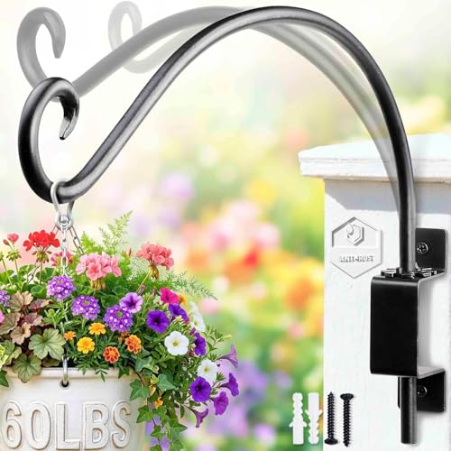 Lifyzoon 16-Inch Swivel Plant Hanger Bracket, 60lbs Heavy Duty Rustproof Metal Wall Hook for Hanging Planters, Wind Chimes, 45°-180° Rotating Holder for Outdoor Fence & Deck Post - size: 16 Inch