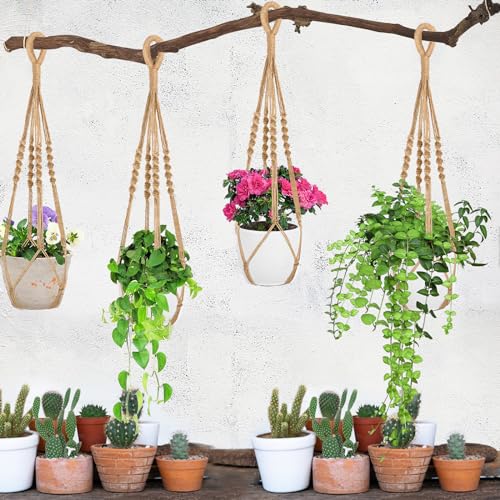 Augshy 27 Inch Macrame Plant Hanger, 2 Packs Plant Hangers with Hooks, Hanging Planter for Indoor Plants Decorative Macrame Pot Hanger for Home Decor - color: Brown, size: 27 Inches