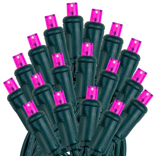 Novelty Lights 25ft 50 LED Pink Christmas Lights Outdoor/Indoor, 6" Spacing, Green Wire String Lights for Festive Xmas Lighting, IP55, UL Listed, Dimmable, Connectable - color: Pink
