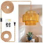 Hanging Light Ceiling Lamp Pendant Lights Rattan Hanging Lamp with Plug in Cord for Living Room Bedroom Kitchen Indoor Hanging Lamp Plug in Woven Lampshade - size: 12 Inch-Lantern Shade