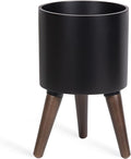 D'vine Dev 8 Inch Planter Pot with Stand, Mid-Century Tall Plant Pot with Legs for Indoor Plants, Small, Black, 88-O-A-2