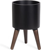 D'vine Dev 8 Inch Planter Pot with Stand, Mid-Century Tall Plant Pot with Legs for Indoor Plants, Small, Black, 88-O-A-2