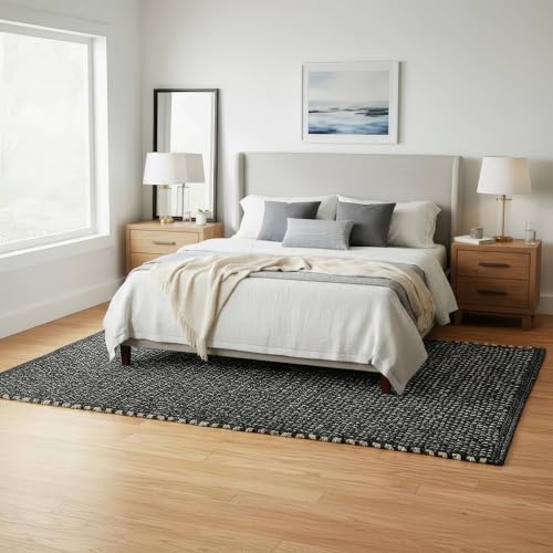 Black 6x9 Jute Rug Braided Construction - Farmhouse Woven Carpet - Mid-Century Modern Floor Covering for Bedroom Living Room, 6' x 9' - color: Black, size: 6' x 9'