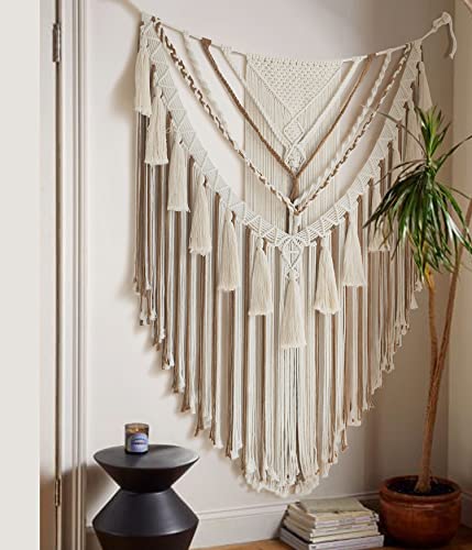 Jakalin Large Macrame Wall Hanging Macrame Wall Decor Boho Panels Handmade Yarn Wall Art Living Room Bedroom Home Decor 47" Wx 55" L - color: Brown