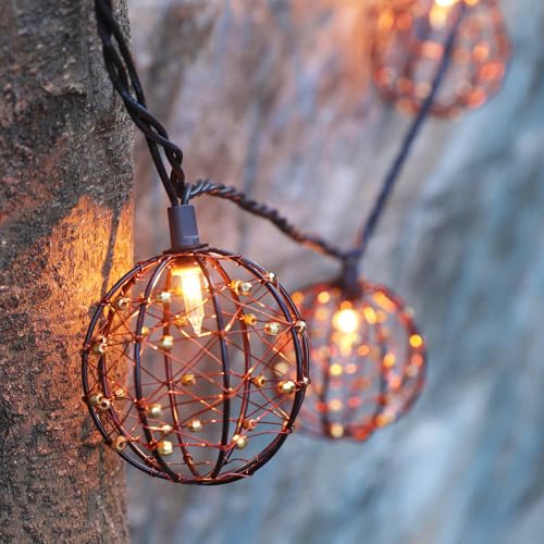 Outdoor Decorative Patio String Lights, Beaded Copper Wire Ball Style Lantern Lights, Connectable Weather-Resistant Indoor Outdoor Novelty Whimsical Light for Home Pergola Bedroom Porch Party Backyard - style: Beaded Copper Wire Ball