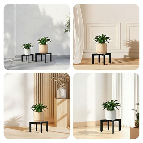 4-Pack Plant Stand Indoor Outdoor, Heavy Duty Metal Flower Pot Holder with Adjustable Feet, Modern Cross Shape Fit 5-13 Inch Pots, Includes 2 Large & 2 Medium, Easy Assembly, Black - size: 4 Pack - Large & Medium
