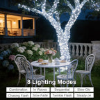 QITONG Solar Fairy Lights Outdoor Waterproof, 2 Pack Each 66ft 200 LED White Christmas String Lights, Silver Wire Twinkle Mini Lights with 8 Modes - color: White