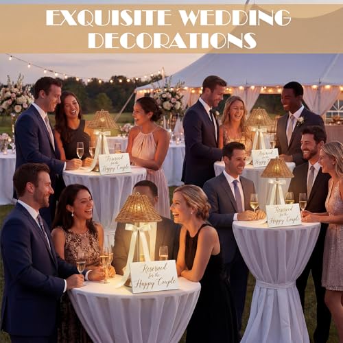 4 Pack Wedding Cordless Rattan Table Lamps Wicker Night Light LED Rechargeable Reading Lights 3 Color Portable Touch Control Party Decor with Bows for Outdoor Party Wedding Patio - style: Rattan