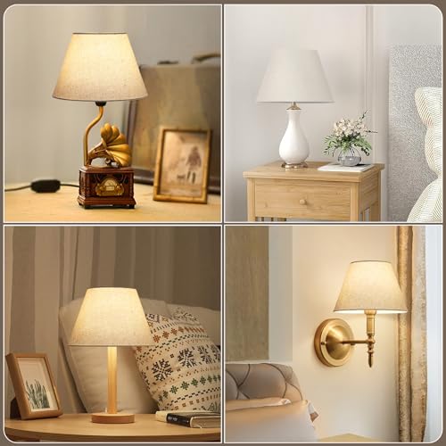 Small Lamp Shades Set of 2, Beige with Silver Thread Lamp Shade, 5.5" Top x 10" Bottom x 6.6" High, Glitter Linen Lamp Shades for Table Lamps Bedside Lamps, Spider, Bulb Clip Adapters Included - color: Beige with Silver Thread