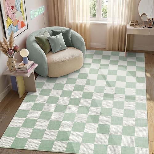 GarveeHome Checkered Sage Green 3x5 Washable Rug Geometric Diamond Dot Modern Soft Low-Pile Girls Small Rug for Bedroom Nursery Living Room Entryway Non-Slip TPE Backing - color: Sage Green, size: 3' x 5' (Rectangular)