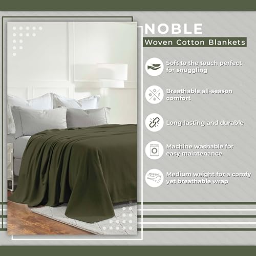 Superior Nobel Cotton Blanket, for Picnic, Beach, Traveling or Camping, Bedroom Essentials, Cover for Bed, Couch, Lounging, Textured Jacquard, Classic Chevron Woven Blanket, Full/Queen, Forest Green - color: Forest Green, size: Full/Queen