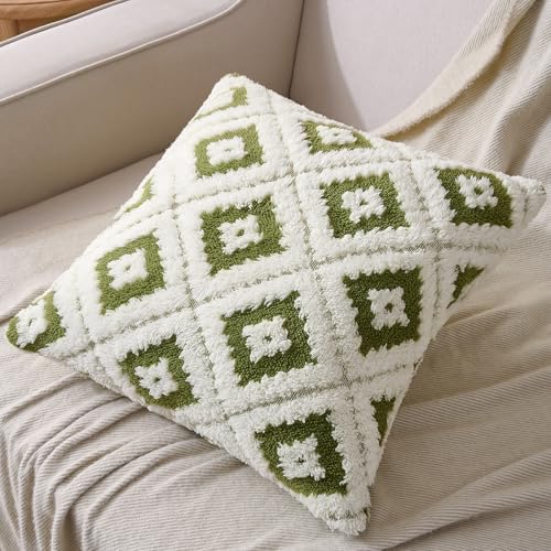 AmHoo Pack of 2 Decorative Throw Pillow Covers Rhomboid Luxury Super Soft Plush Set Case Cushion for Couch Sofa Bedroom 18 x 18-Inch Sage Green - color: Sage Green, size: 18" x 18" (Pack of 2)