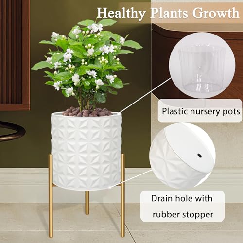 ARNIS Modern Planter Pots, Set of 2 Large Planters with Stand, Decorative Planters, Metal Pots with Drainage Holes for Living Room, Office, Garden or Balcony, 10.5 &12.25 Inch, Matte White - color: Frosted White, size: 10.5 &12.25