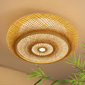 23.6 in Bamboo Woven Rattan-Style Ceiling Light, Boho Ceiling Light Fixture with Remote, LED Dimmable Ceiling Light, Boho Light Fixture for Bedroom Living Room Dining Room Light - size: 23.6in