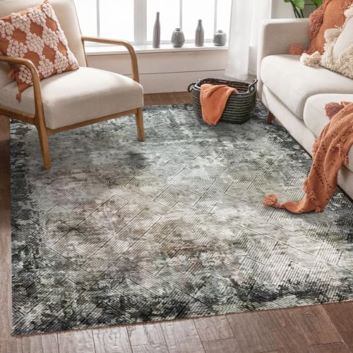 YARNSCAPE 3' x 5 ' Washable Area Rug - Low Pile Soft Vintage Indoor Rug for Living, Dining or Bedroom - Lightweight Carpet with Non-Slip Backing - Foldable for Easy Placement, Blackish - color: Texture-blackish, size: 3' x 5' (Rectangular)