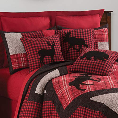 C&F Home Plaid Woodford Deer Silhouette Tufted 100% Cotton Accent Throw Pillow 18" x 18" All Seasons Fall Harvest Autumn Summer Lodge Cabin Rustic Lakehouse Home Living Room Sofa Couch Chair Bed