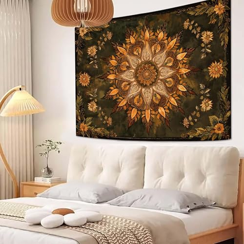 Neasow Mandala Tapestry, Vintage Boho Floral Wall Tapestries, Aesthetic Bohemian Decor for Living Room Bedroom, Retro Green Art 80×60 inches