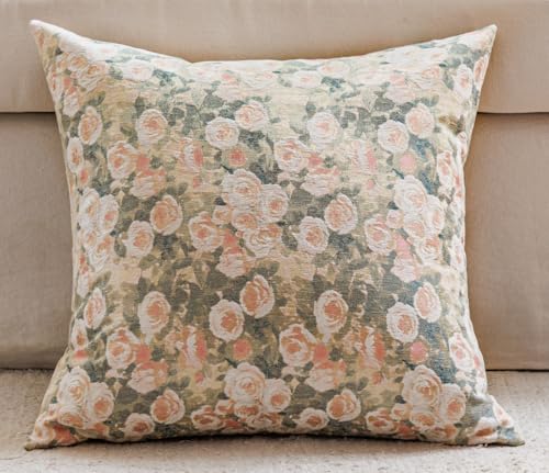 Spring Floral Woven Pattern Throw Pillow Cover Decorative Vintage Farmhouse Home Decor Textured Cushion Case for Couch Sofa Bed Living Room Bedroom (Green, 20x20 (Pack of 1)) - color: Green, size: 20" x 20" (Pack of 1)
