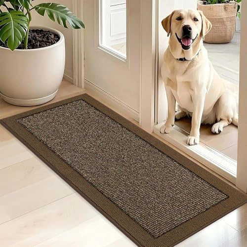 BEQHAUSE Indoor Door Mat 20" x 48", Dirt Trapper Door Mats Non-Slip Entryway Rugs Washable, Trap Dirt Absorbent Welcome Mat, Low Profile Floor Mats for Front Back Door and Entryway, Brown - color: Brown, size: 20" X 48" (Rectangular)