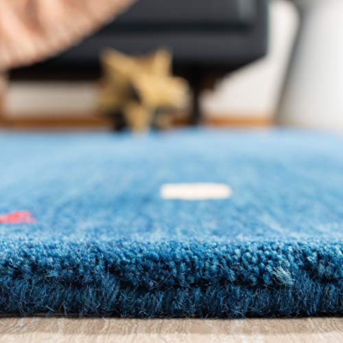 SAFAVIEH Himalaya Collection Area Rug - 4' Round, Blue, Handmade Boho Tribal Wool, Ideal for High Traffic Areas in Living Room, Bedroom (HIM563M) - color: Blue, size: 4' (Round)
