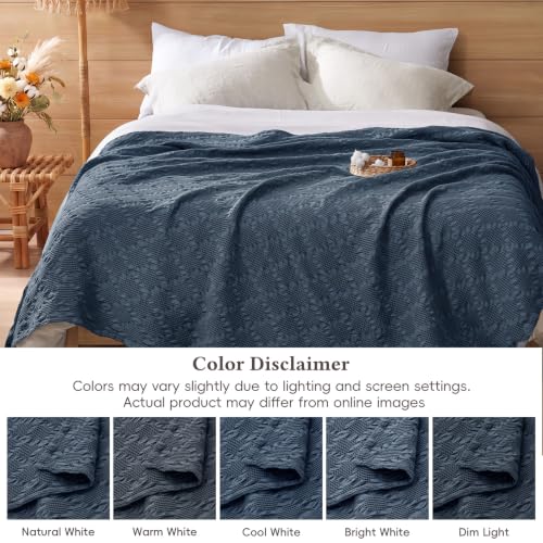 David's Home 100% Cotton Waffle Blanket Queen Size for College Dorm, Lightweight Breathable Cooling Throw for Spring Summer, Snag-Resistant, Aesthetics Home Decor for Couch Sofa Bed, Indigo, 90 * 90 - color: Indigo, size: Queen(90*90")