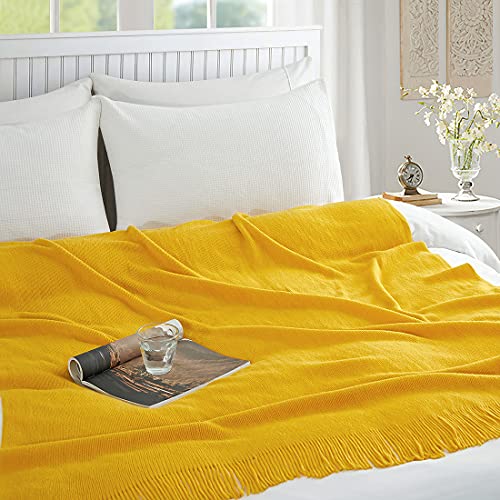 Homiest Decorative Knitted Throw Blanket with Fringe Soft & Cozy Tassel Blanket for Couch Sofa Bed (Mustard Yellow, 50x60) - color: Mustard Yellow, size: 50" x 60"