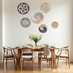 Laquedecraft Boho Round Handmade Wall Basket Decor | Woven Seagrass Rattan Wicker Wall Decor Hanging Rustic Flat Elegant Wall Art for Farmhouse Living Rooms Bedrooms Display Table Settings Kitchen Home (Bohemian, 6) - size: Set of 6, style: Bohemian