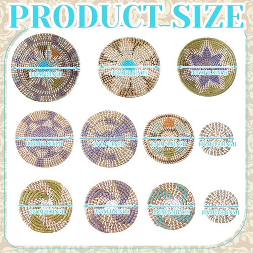 Tatuo 11 Pcs Boho Wall Basket Decor Bulrush Woven Wall Hanging Art Round Farmhouse Rustic Handmade Wicker for Summer Home, Bedroom, Living Room, Kitchen Decorations, Multi Sizes(Multicolour) - style: Multicolour