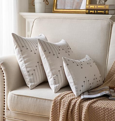 Caflife Boho Throw Pillow Covers 12x20 Set of 2 Decorative Pillows for Bed and Sofa, Beige with Grey Line Throw Pillows for Modern Farmhouse Couch Living Room - color: Grey Beige, size: 20" x 12" (Pack of 2)