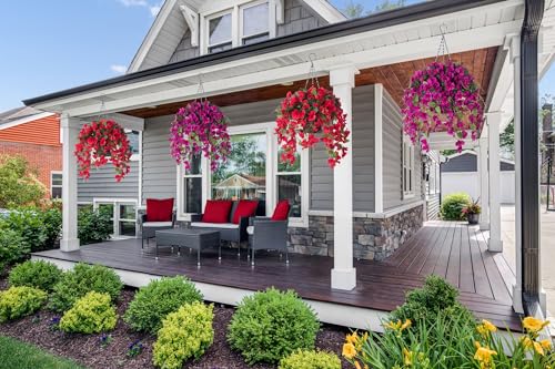 Artificial Fake Hanging Hibiscus Flowers Plants Baskets for Outdoor Decoration, Faux Silk Hibiscus Long Vines in Planter UV Resistant Realistic Flowers for Outside Porch Patio Home Decor, Pink - color: Pink