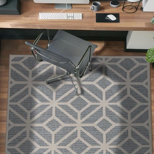 Rugshop Blue Contemporary Geometric Indoor/Outdoor Area Rug — Hose Washable for Living Room, Dining Room and Bedroom, 4' x 6' - size: 4' x 6' (Rectangular)