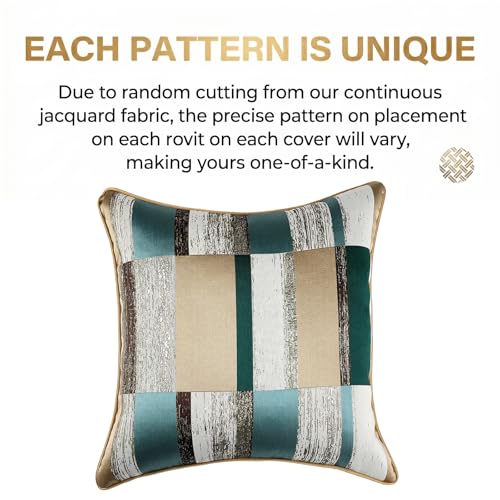 Green and Gold Throw Pillow Covers 18x18 inch Set of 2 Geometric Patchwork Pillow Cases Jacquard Decorative Cushion Covers for Sofa Couch Bed - color: Jacquard 12