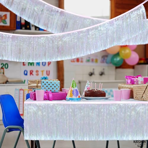 KatchOn, White Iridescent Fringe Banner - 6.5 Feet, Pack of 2 | Iridescent Fringe Garland for Bachelorette Party Decorations | Iridescent Tinsel Garland for Halloween Decor, Christmas Decorations - color: Iridescent