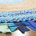 SAFAVIEH Cape Cod Collection 3' Round Turquoise / Natural CAP701K Handmade Boho Fringe Jute & Cotton Area Rug - color: Turquoise/Natural, size: 3' (Round)