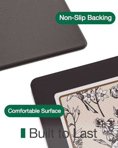 LUMI Anti Fatigue Kitchen Cushioned Mat for Floor, Padded Waterproof Runner for Standing, Stain Resistant Comfort Rugs for Home, Sink, Laundry, 24x87 - color: Cream Black, size: 87"L x 24"W x 0.4"Th