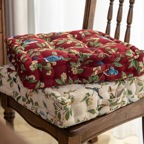 Meditation Floor Pillow Square Floor Seat Pillows Cushions with Handle Bohemian Thicken Chair Pad Yoga Living Room Balcony Outdoor Tatami (Red) - color: Red