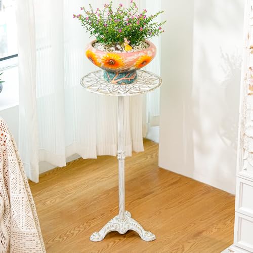 Sungmor Heavy Duty Cast Iron Potted Plant Stand, 24.2" Tall Metal Plant Stand, Vintage & Rustic Style Flower Stand Indoor Outdoor Garden Table, Decorative Flower Pot Holder for Balcony Patio - color: Antique White - 24.2INCH