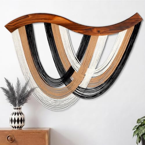 Mindsoft Minimalist Neutral Macrame Wall Hanging Dip Dyed Yarn Wall Art, Bohemian Decor Handmade Cotton Rope Tapestry for Bedroom, Living Room, Nursery, 31.5 x 23.6 Inch - color: Minimalist Neutral