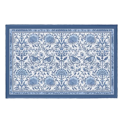 Blue Floral Rugs 2x3 Spring Summer Boho Flowers Decorative Indoor Outdoor Doormat Small Non-Slip Low Pile Front Door Mat Area Throw Rugs for Living Room Bedroom Home Decor - color: Blue Floral