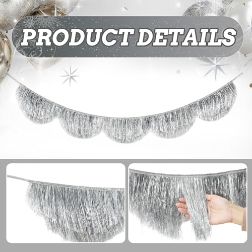 FYSUIMU 6.6 Ft Iridescent Silver Scalloped Banner Hanging Layered Sparkly Fringe Garland for Bachelorette Birthday Party Backdrop Decor - color: Silver