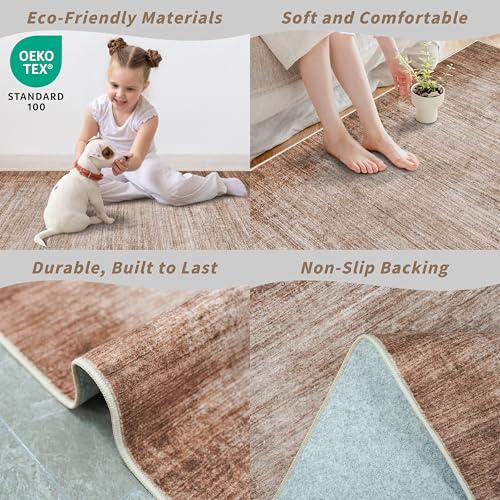 2x8 Washable Hallway Runner Rug – Non-Slip Modern Abstract Neutral Low-Pile Stain-Resistant Carpet Runner for Kitchen Entryway Bedroom Bathroom (Warm Taupe,2x8) - color: Warm Taupe, size: 2' x 8' (Rectangular)
