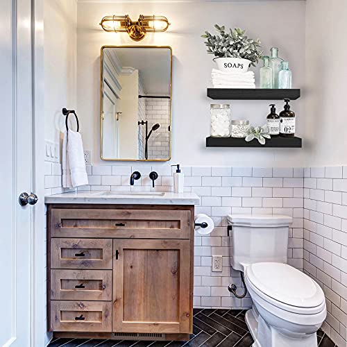 QEEIG Bathroom Floating Shelves for Wall - 15.7" Wall Mounted Shelf Over Toilet Farmhouse Home Decor Display Bookshelf Small 15.7 x 6.7 inch Set of 2, Black (008-40B) - color: C. Black, size: 15.7"